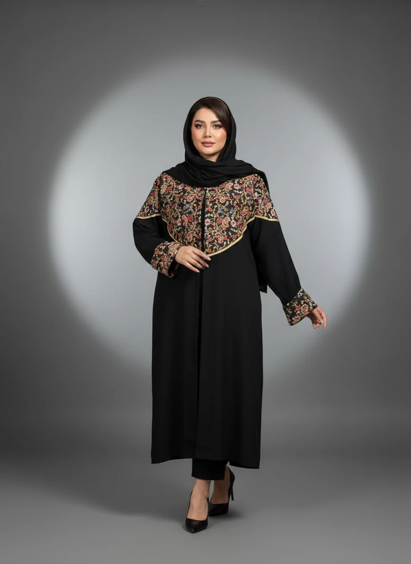 مانتو زنانه بلند سوزندوزی جلوبسته مرویجت