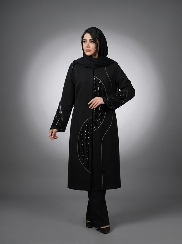 مانتو زنانه بلند سوزندوزی جلوبسته مرویجت