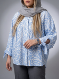 شومیز طرح برگ زنانه رنگ آبی