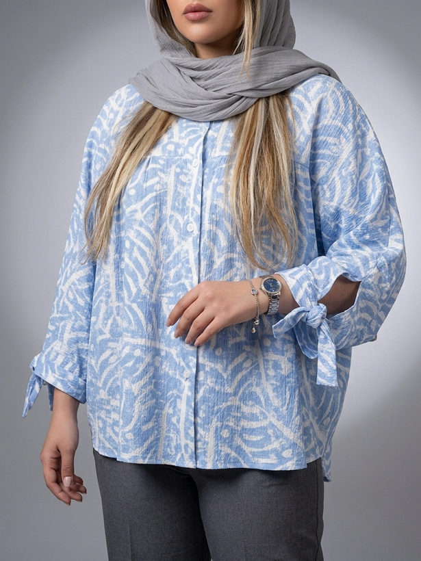 شومیز طرح برگ زنانه رنگ آبی