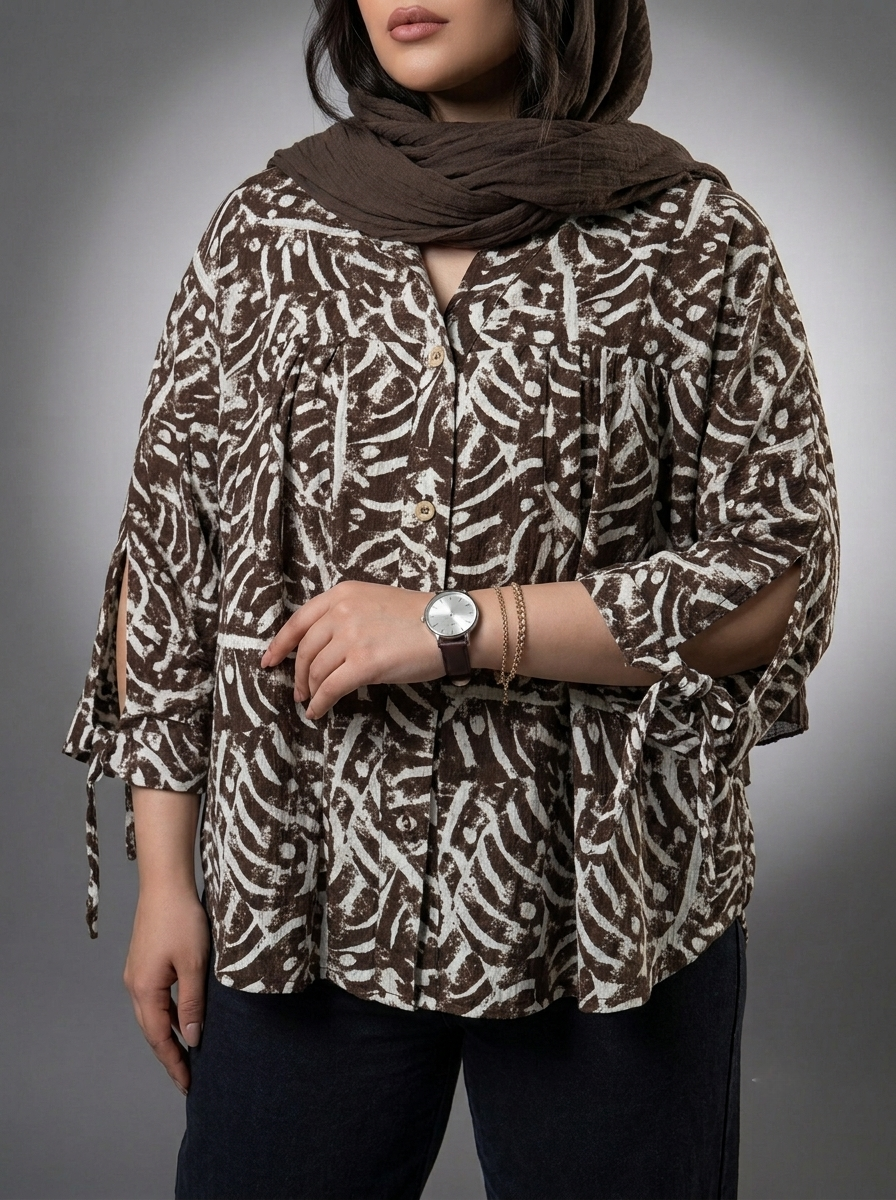 شومیز چین دار عروسکی زنانه طرح برگ
