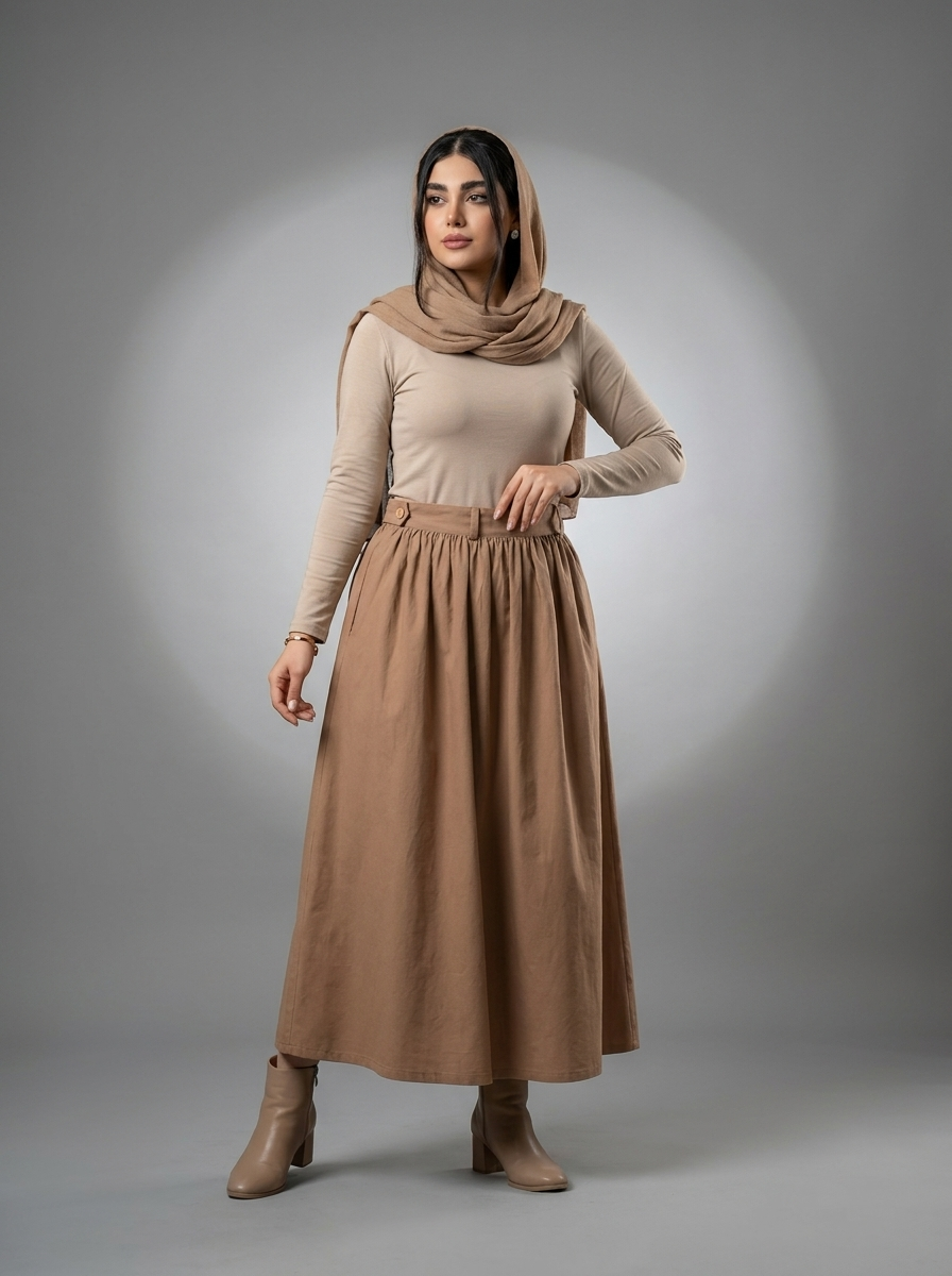 دامن چین دار لینن نخی زنانه بلند